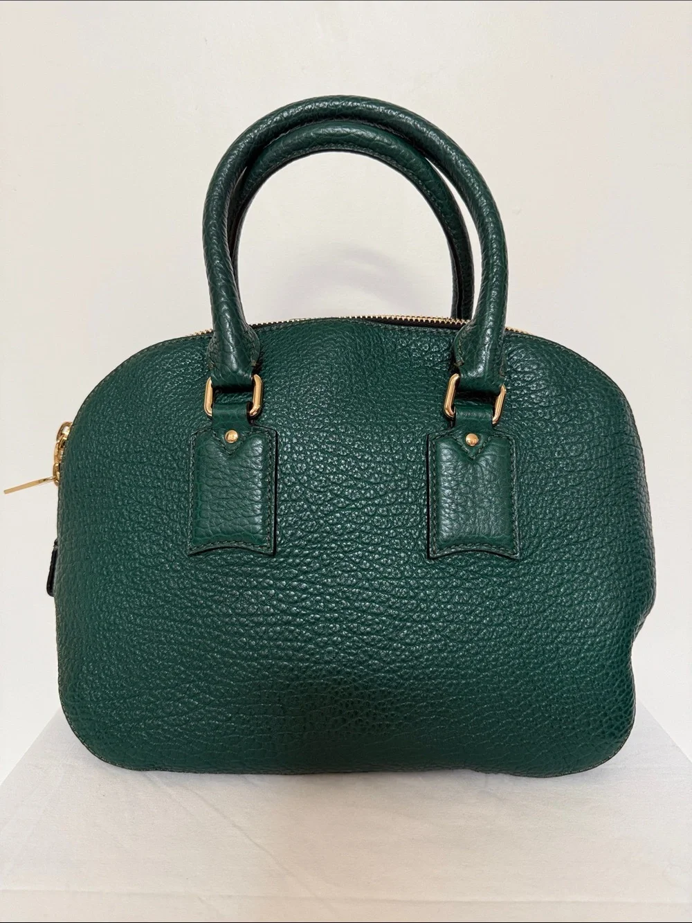 Burberry Dark Green Pebbled Leather Top-Handle Satchel